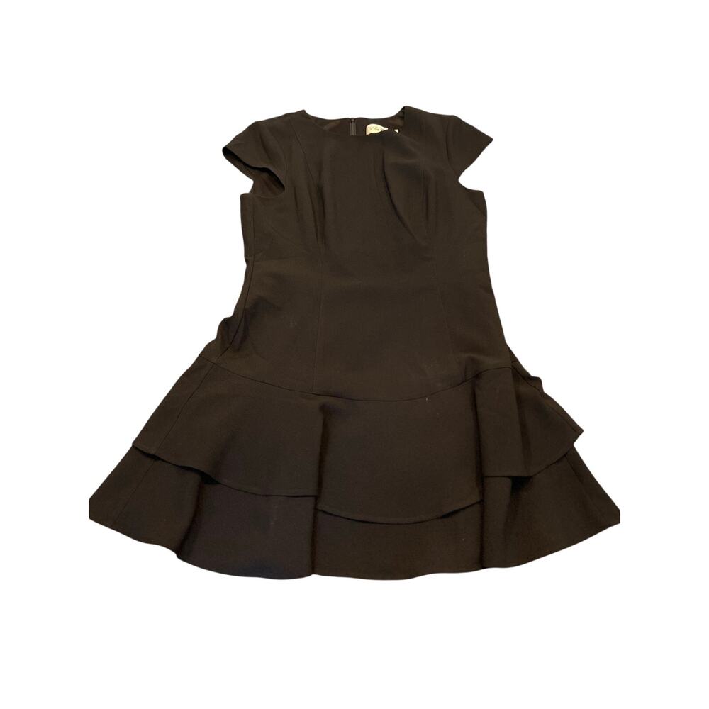 Eliza J stretch ruffle crepe tiered mini black dress size 14